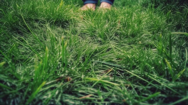 Une personne debout dans un champ d'herbe