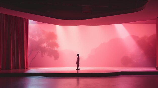 Photo une personne debout devant un rideau rouge