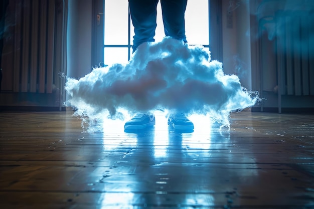 Photo une personne debout sur un nuage