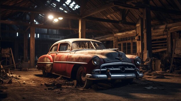 Une personne découvre une voiture vintage abandonnée dans une grange et décide de la restaurer à son ancienne gloire