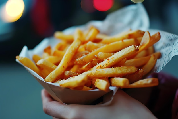 Une personne dégustant des frites dans le style artistique