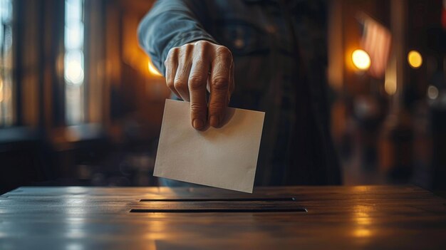 Photo personne déposant sa carte de vote dans l'urne