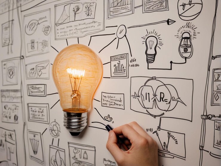 Photo une personne dessinant une ampoule sur un tableau blanc avec le mot s dessus plan d'affaires