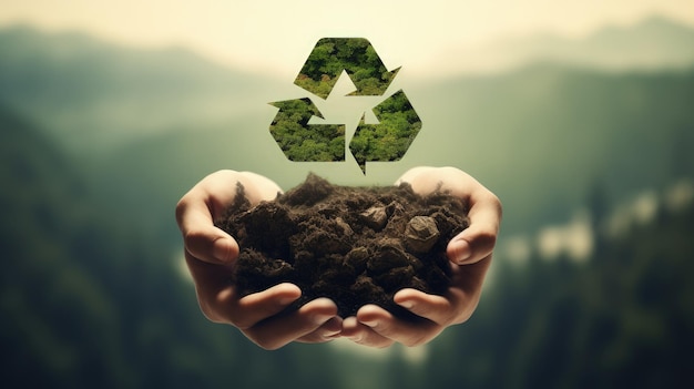 Personne détenant un symbole de recyclage concept de préservation de l'environnement et de durabilité AI