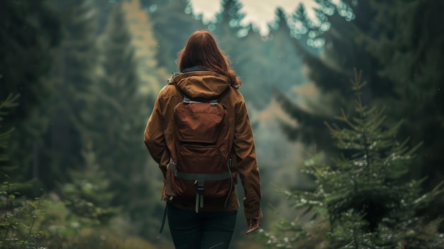 Une personne à dos de sac à dos à travers la forêt