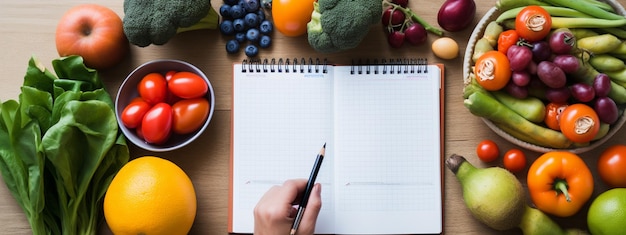 une personne écrit un plan de repas avec des légumes AIGenerative AI