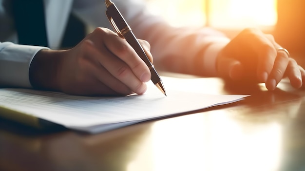 Une personne écrivant sur une feuille de papier avec un stylo.