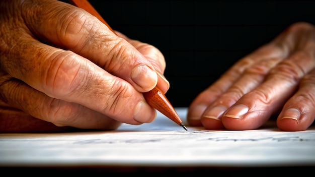 Photo personne écrivant sur papier avec un stylo ou une main créant un document ou une lettre sur un fond blanc