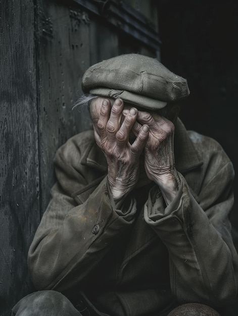 Une personne épuisée dans le camp de concentration de l'Holocauste tragédie de Buchenwald Auschwitz trostenets réfléchissant sur les expériences poignantes des individus dans les chapitres sombres de la souffrance humaine pendant la Seconde Guerre mondiale