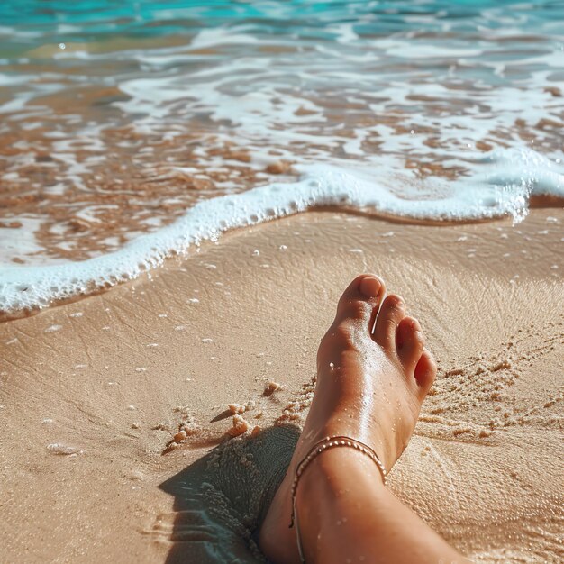 Photo une personne est assise sur la plage et regarde l'eau