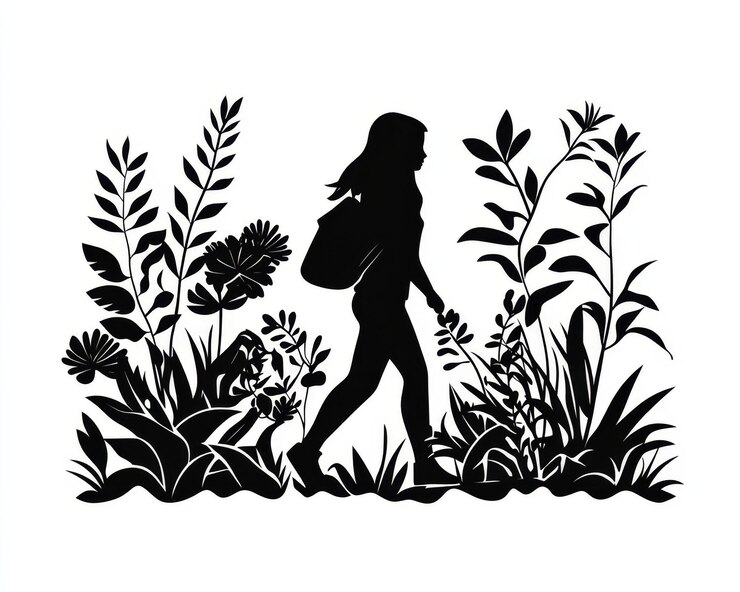 Photo personne explorant un jardin botanique icône noire plate sur fond blanc ia générative