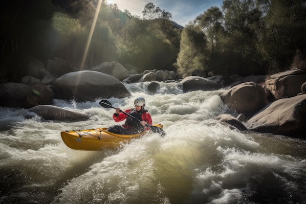 Personne faisant du kayak sur une rivière Generative Ai