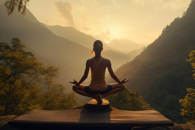 Une personne faisant du yoga dans la nature incarnant l'ai génératif