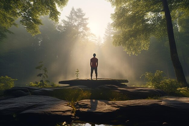 Une personne faisant du yoga dans la nature incarnant l'ai génératif