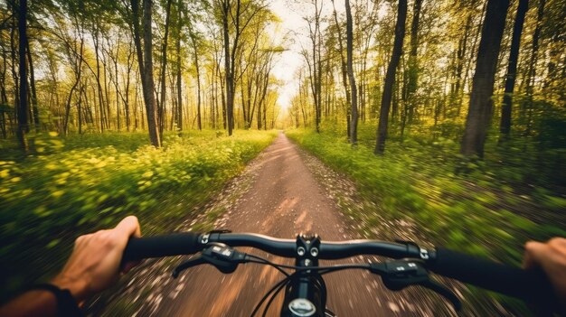 Une personne fait du vélo sur un sentier dans les montagnes généré par l'IA