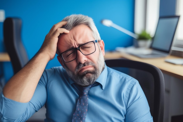 Personne fatiguée homme européen employé de bureau homme d'affaires gestionnaire patron maladie se sentir mal mal à la tête douleur