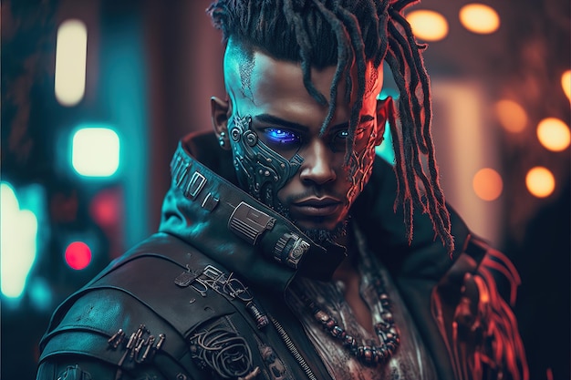 Une personne fictive non basée sur une personne réelle Portrait d'un guerrier cyberpunk scifi