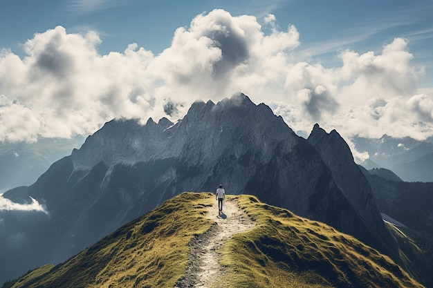 Personne grimpant les montagnes autour de Watzmannhaus par une journée ensoleillée