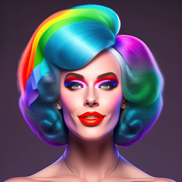 Une personne inexistante, une drag queen heureuse qui s'amuse, un concept LGBTQ, une IA générative.