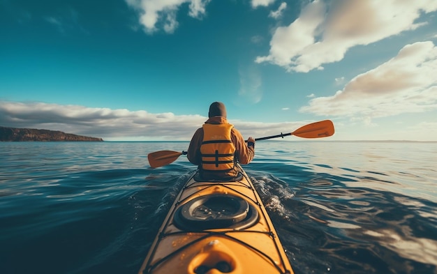 Une personne en kayak sur l'eau libre IA générative