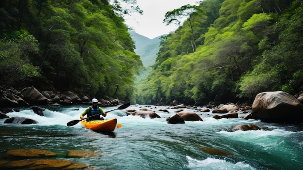 Personne en kayak sur la rivière