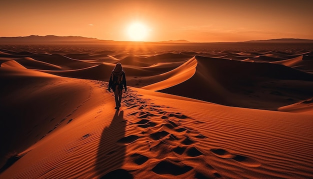 Une personne marchant dans des dunes de sable sereines générées par l'IA