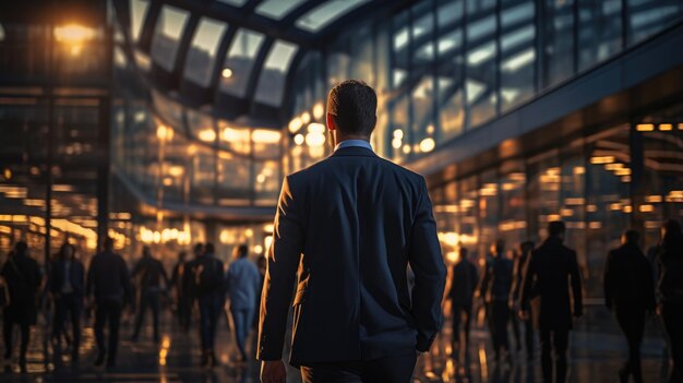 personne marchant sur un pont au coucher du soleil homme d'affaires marchant dans la rue avec effet défocalisé lifgt