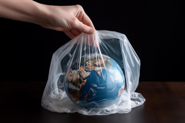 Une personne mettant de la terre dans un sac en plastique concept d'environnement global ai générative