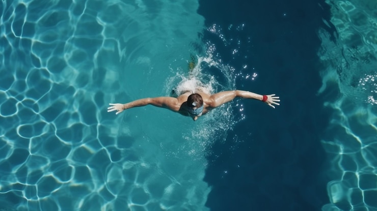 Photo une personne nageant dans une piscine avec un bonnet de bain et un bonnet de bain.