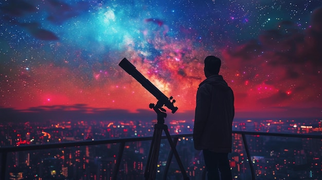 Une personne observant le ciel au télescope