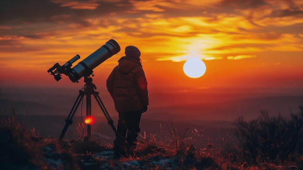 Une personne observant le Soleil au télescope