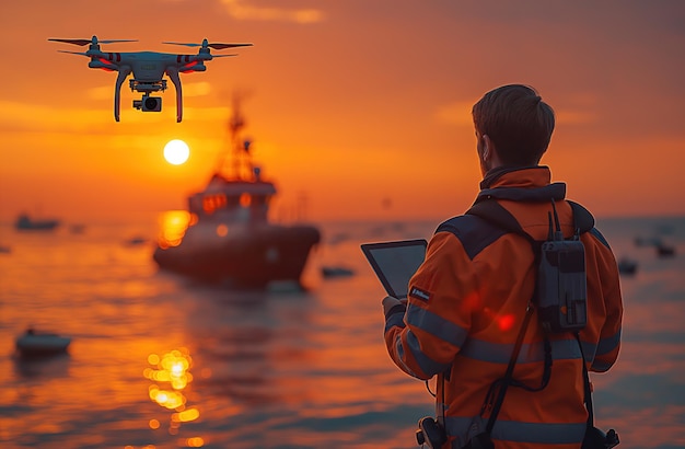 Photo une personne opérant un drone avec un écran de tablette