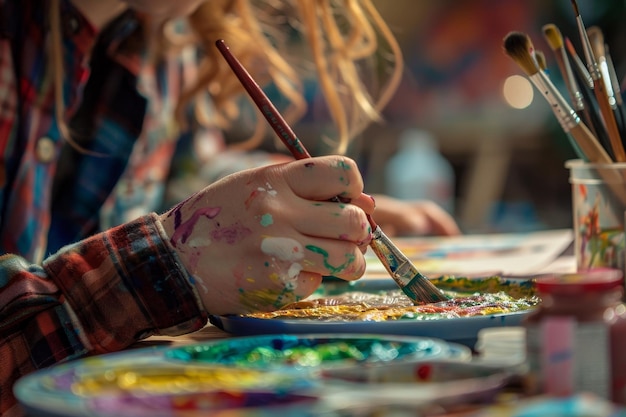 Une personne peint un tableau avec un pinceau