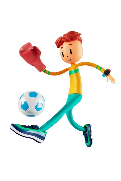 Photo personne personnage de dessin animé garçon et fille avec des objets de sport illustration 3d homme d'action d'activité de remise en forme dans un jeu de sport concept sain 3d balle exercice actionsmartphone smartwatch design