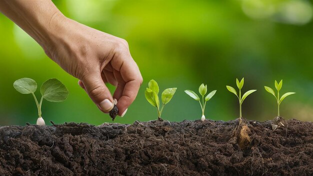 une personne plantant une plante dans un pot avec un fond vert