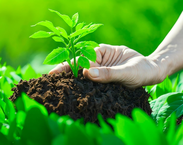 Une personne plante un arbre dans un champ.