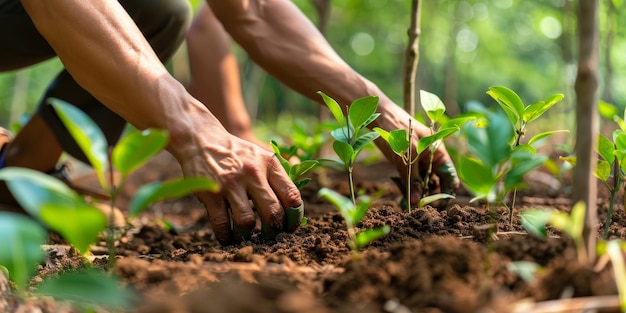 Une personne plante un arbre dans la terre.