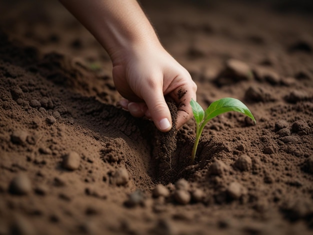 Photo une personne plante une plante dans le sol