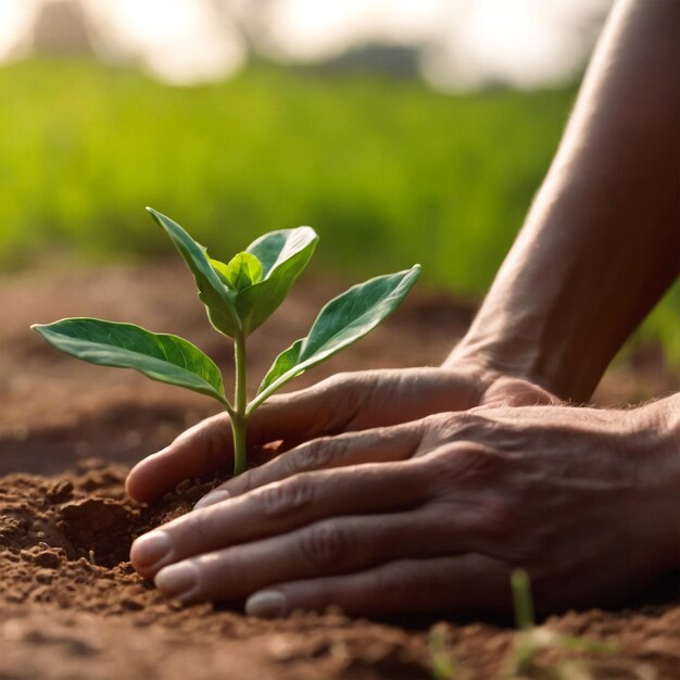 une personne plante une plante dans la terre