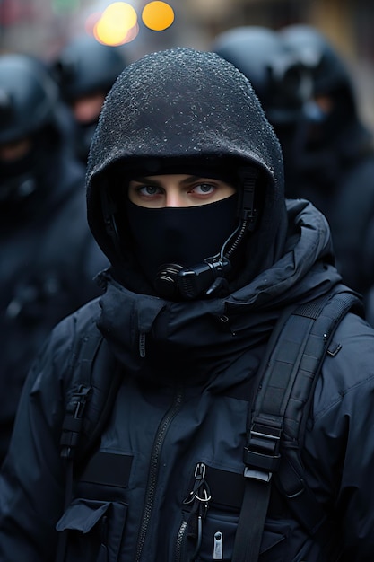 une personne portant un masque noir et une cape noire