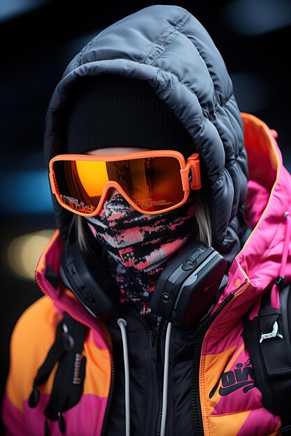 une personne portant un masque de ski et des lunettes de protection