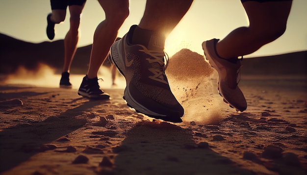 Une personne portant une paire de chaussures de course avec le mot sport en bas