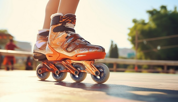 Photo une personne portant des patins à roulettes avec le numéro 3 dessus