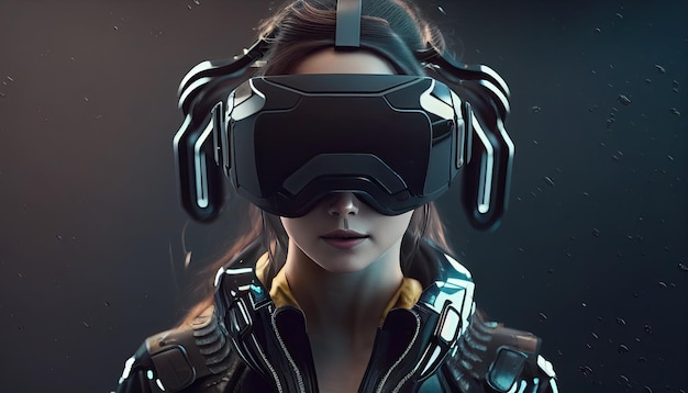 La personne porte un homme de réalité virtuelle métaverse VR avec des lunettes La technologie de l'avenir de l'IA générative