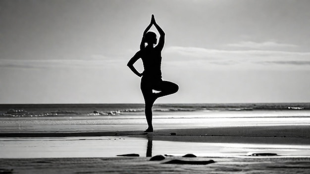 Une personne pratiquant le yoga sur la plage