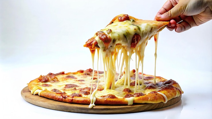 Photo une personne prend une tranche de pizza d'une pizza