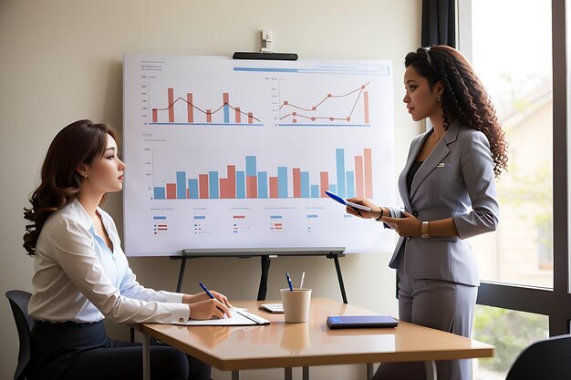 Personne présentant et évaluant le tableau de données Générer de l'IA