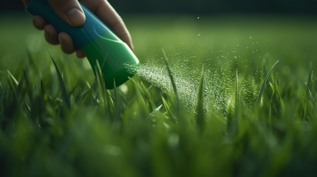 Une personne pulvérisant de l'herbe par une journée ensoleillée