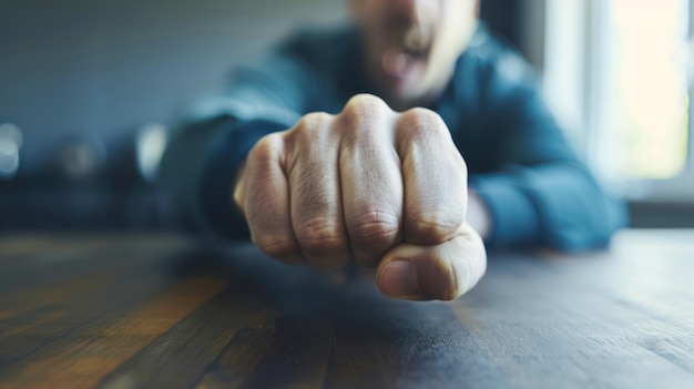 Photo une personne qui claque sa main sur une table par frustration pour exprimer sa colère