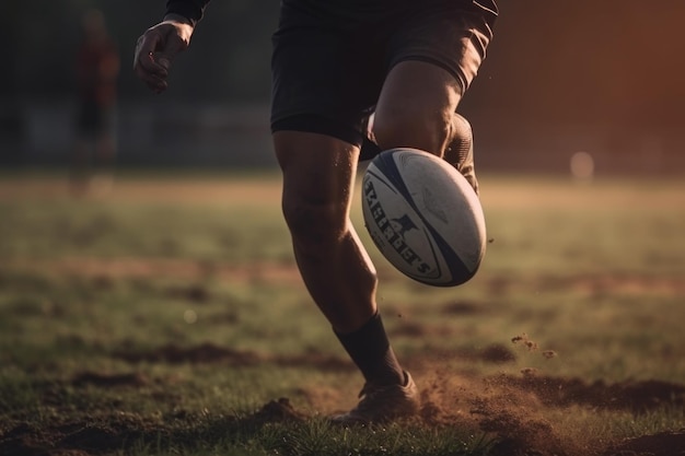 Photo personne qui court avec le ballon à la main sur le terrain d'une compétition de sport d'équipe créée avec une ia générative